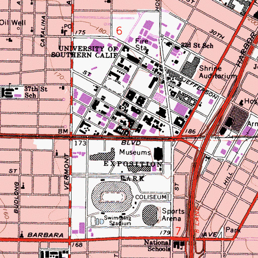 Topographic Map of Bridge Memorial Hall, CA