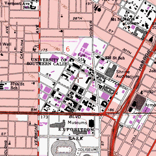 Topographic Map of Virginia Ramo Hall of Music, CA