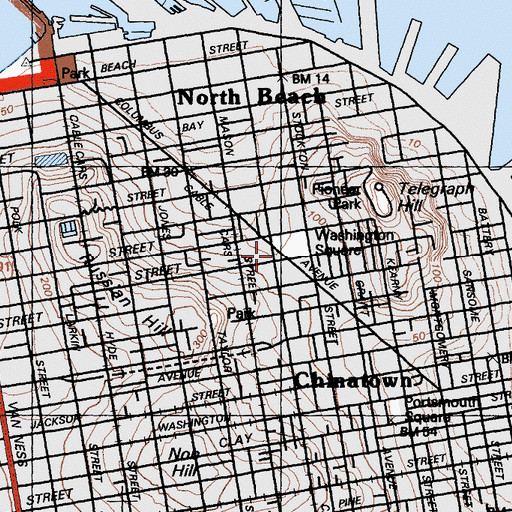 Topographic Map of Marini Plaza, CA