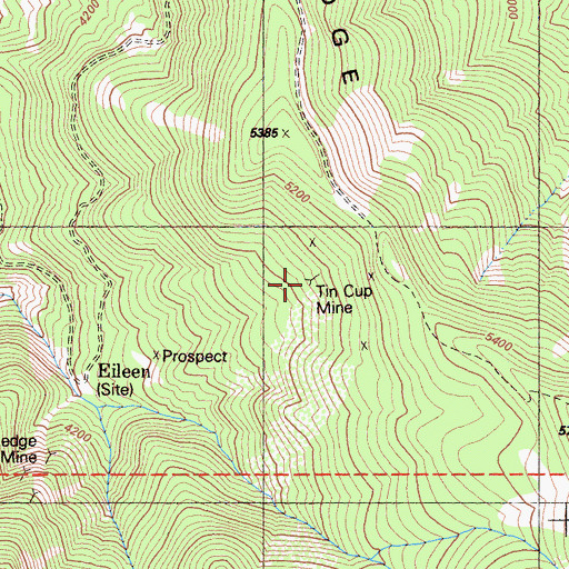 Topographic Map of Tin Cup Mine, CA