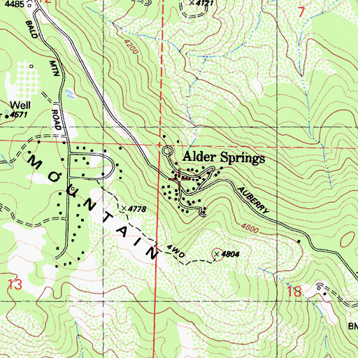 Topographic Map of Alder Springs, CA