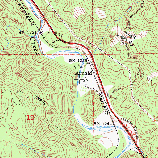 Topographic Map of Arnold, CA