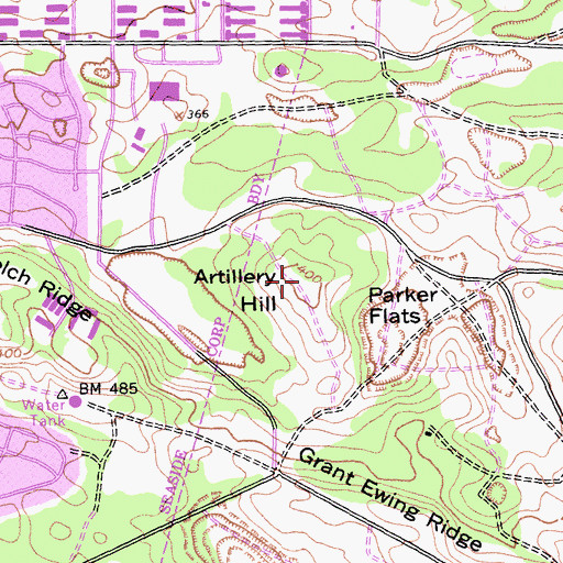 Topographic Map of Artillery Hill, CA
