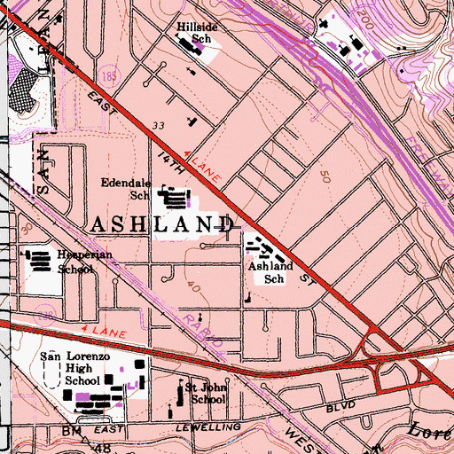 Topographic Map of Ashland, CA