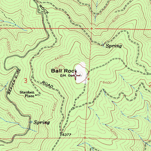 Topographic Map of Ball Rock, CA