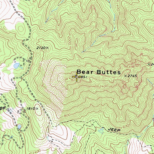 Topographic Map of Bear Buttes, CA