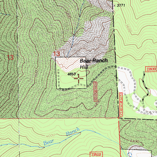 Topographic Map of Bear Ranch Hill, CA
