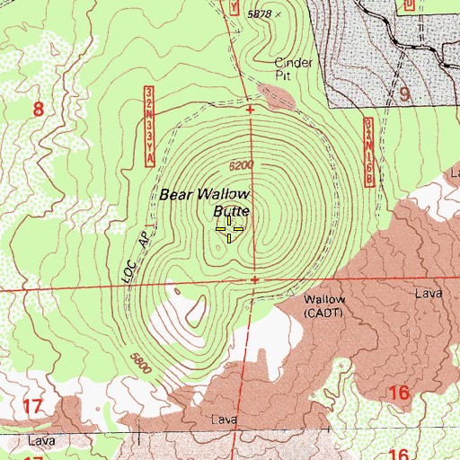 Topographic Map of Bear Wallow Butte, CA