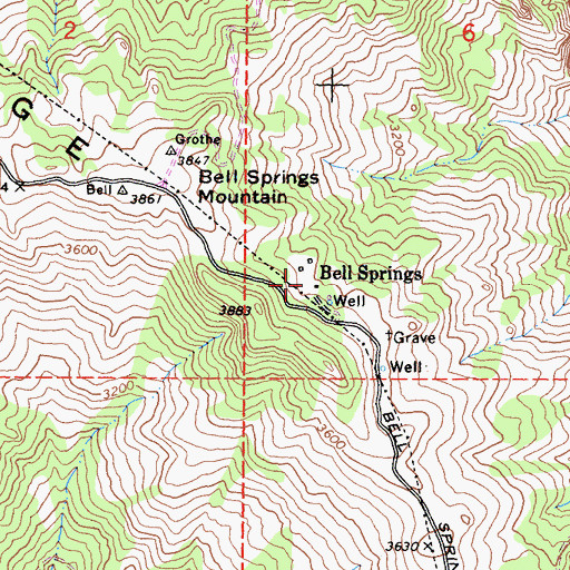 Topographic Map of Bell Springs, CA