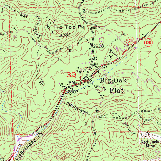 Topographic Map of Big Oak Flat, CA