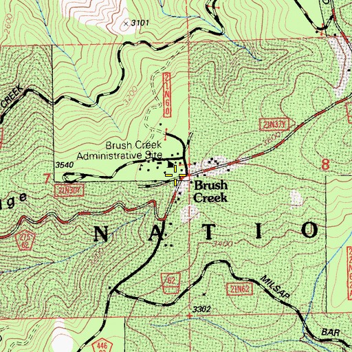 Topographic Map of Brush Creek, CA
