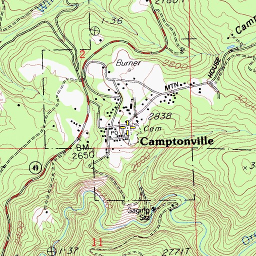 Topographic Map of Camptonville, CA