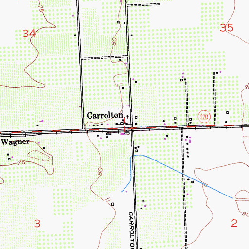 Topographic Map of Carrolton, CA