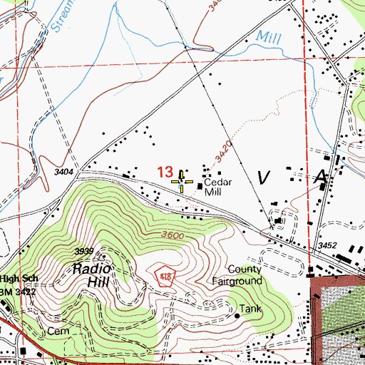 Topographic Map of Cedar Mill, CA