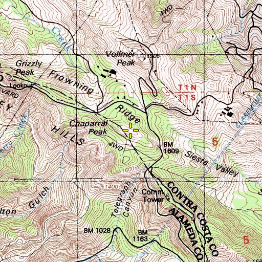 Topographic Map of Chaparral Peak, CA