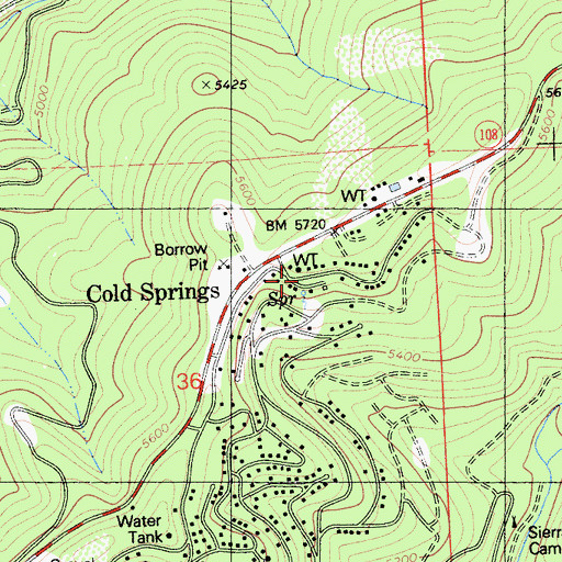 Topographic Map of Cold Springs, CA
