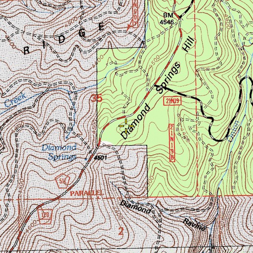 Topographic Map of Diamond Springs Hill, CA