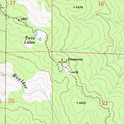 Topographic Map of Dinsmores, CA