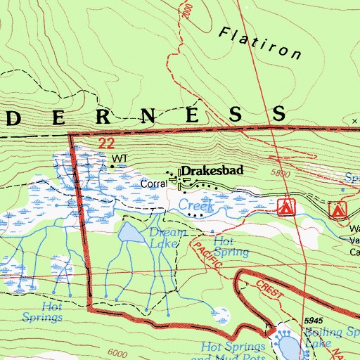 Topographic Map of Drakesbad, CA