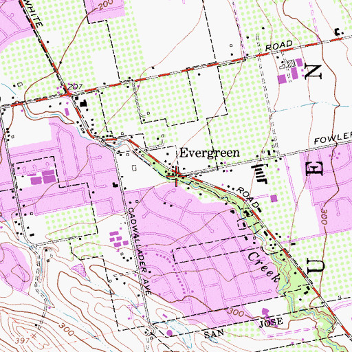 Topographic Map of Evergreen, CA