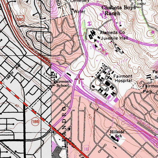 Topographic Map of Fairmont Hospital, CA