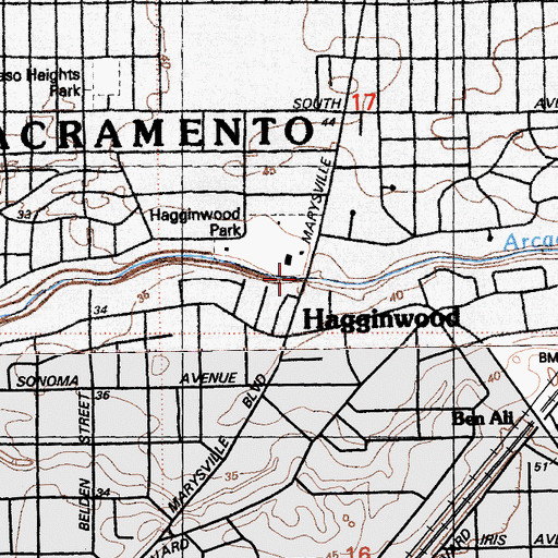 Topographic Map of Hagginwood, CA