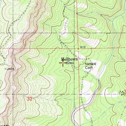 Topographic Map of Helltown, CA