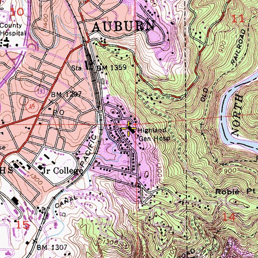 Topographic Map of Highland General Hospital (historical), CA