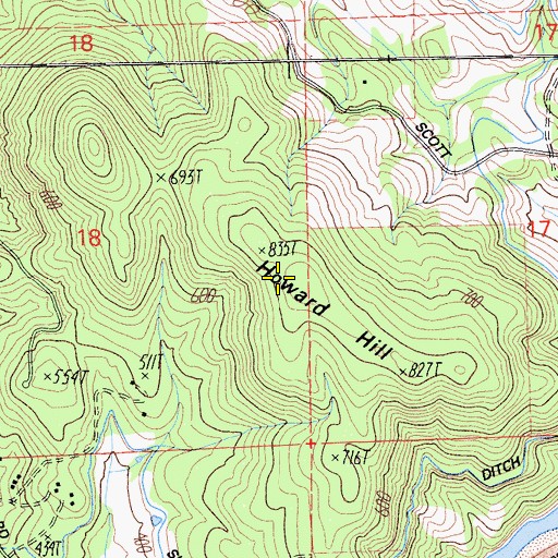 Topographic Map of Howard Hill, CA