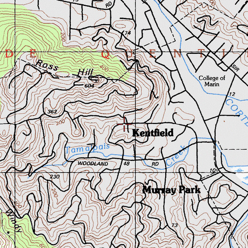 Topographic Map of Kentfield, CA