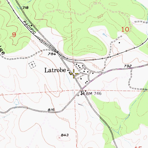 Topographic Map of Latrobe, CA