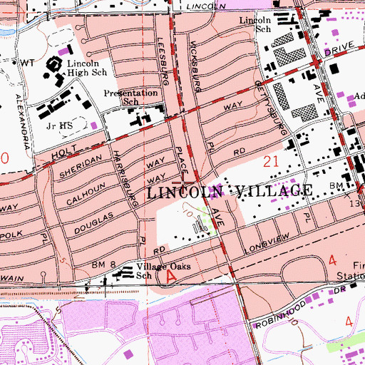 Topographic Map of Lincoln Village, CA