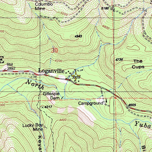 Topographic Map of Loganville, CA