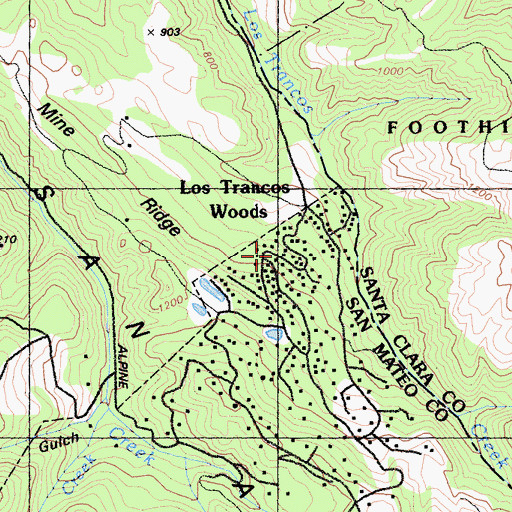 Topographic Map of Los Trancos Woods, CA