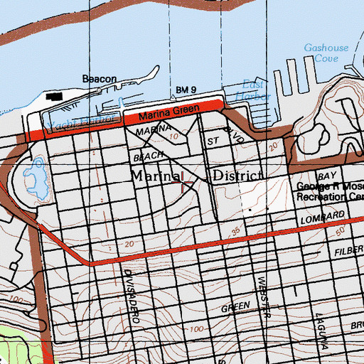 Topographic Map of Marina District, CA