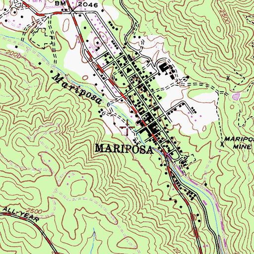 Topographic Map of Mariposa, CA