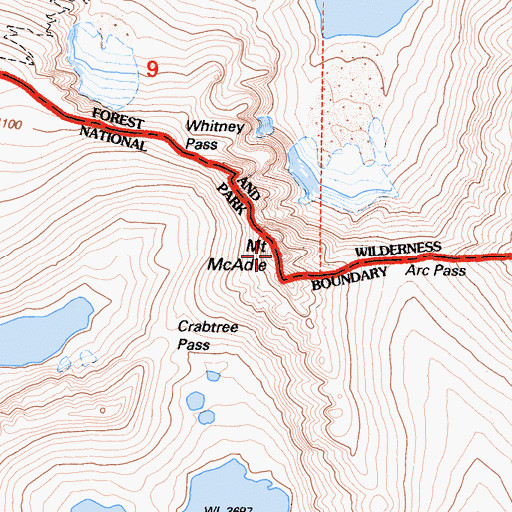 Topographic Map of Mount McAdie, CA