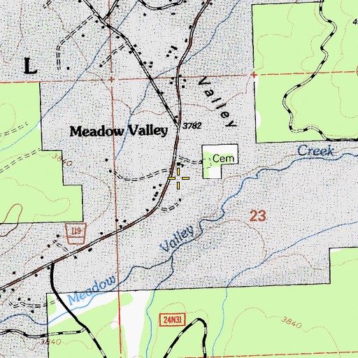 Topographic Map of Meadow Valley, CA