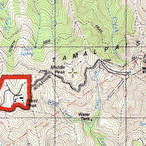 Topographic Map of Middle Peak, CA
