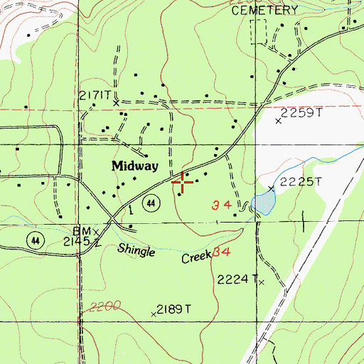 Topographic Map of Midway, CA