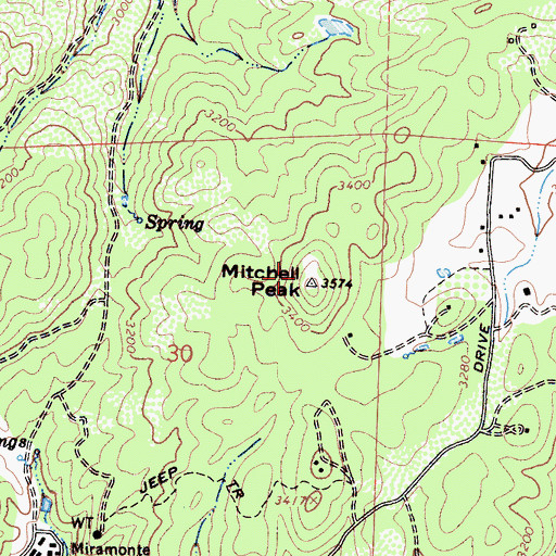 Topographic Map of Mitchell Peak, CA