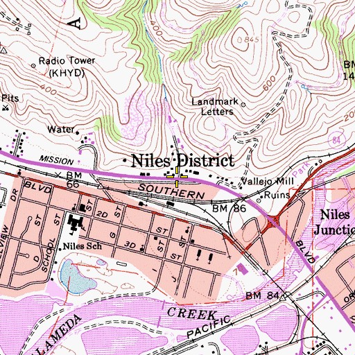 Topographic Map of Niles District, CA