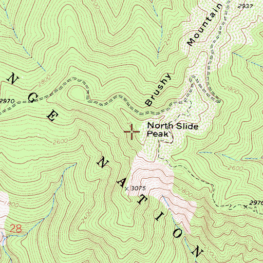 Topographic Map of North Slide Peak, CA