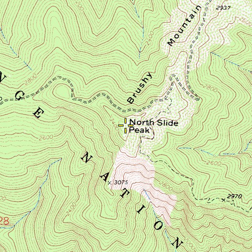 Topographic Map of North Slide Peak, CA
