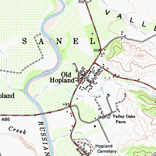 Topographic Map of Old Hopland, CA
