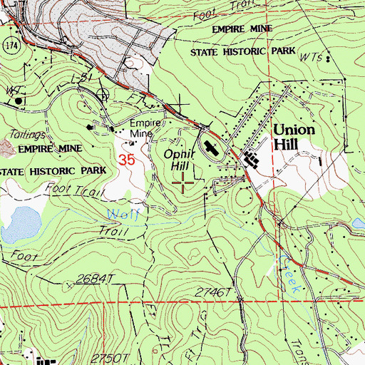 Topographic Map of Ophir Hill, CA