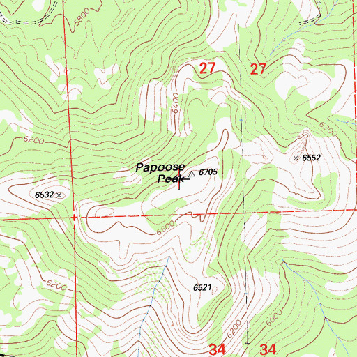 Topographic Map of Papoose Peak, CA
