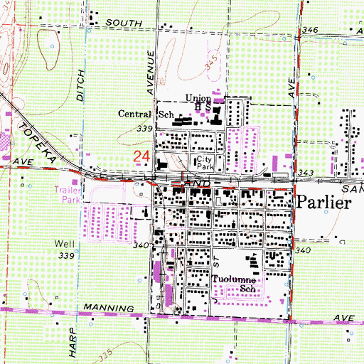 Topographic Map of Parlier, CA