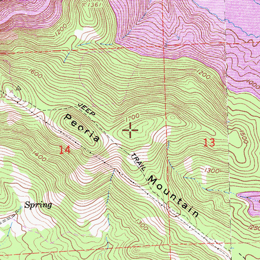 Topographic Map of Peoria Mountain, CA