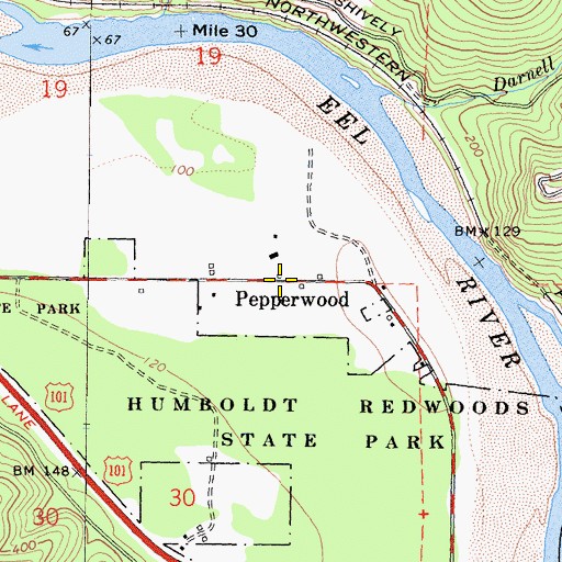 Topographic Map of Pepperwood, CA
